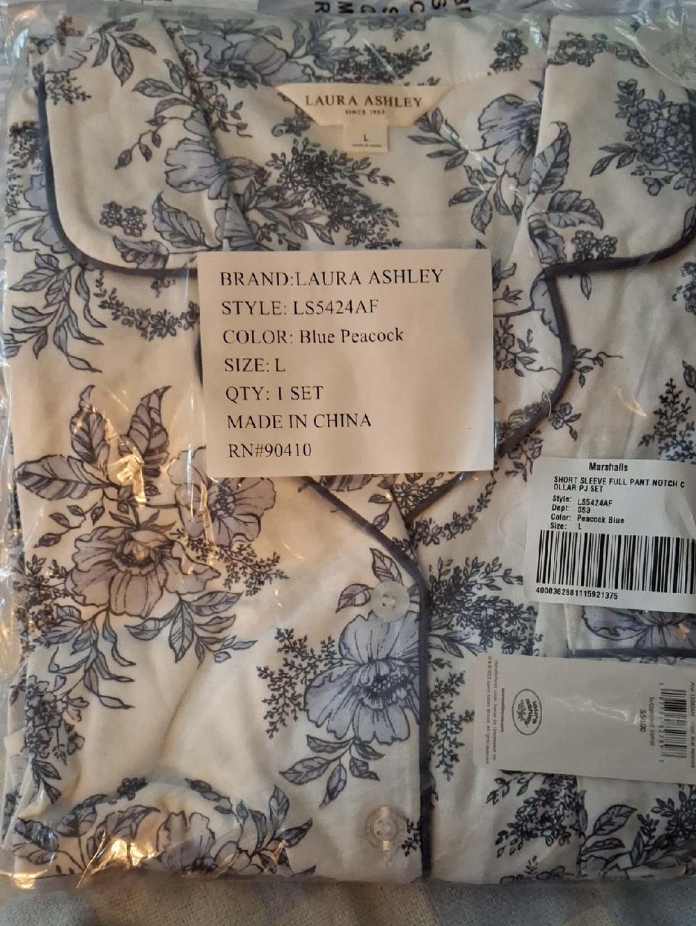 Laura Ashley Blue Peacock Notch-Collar Pajama Set
